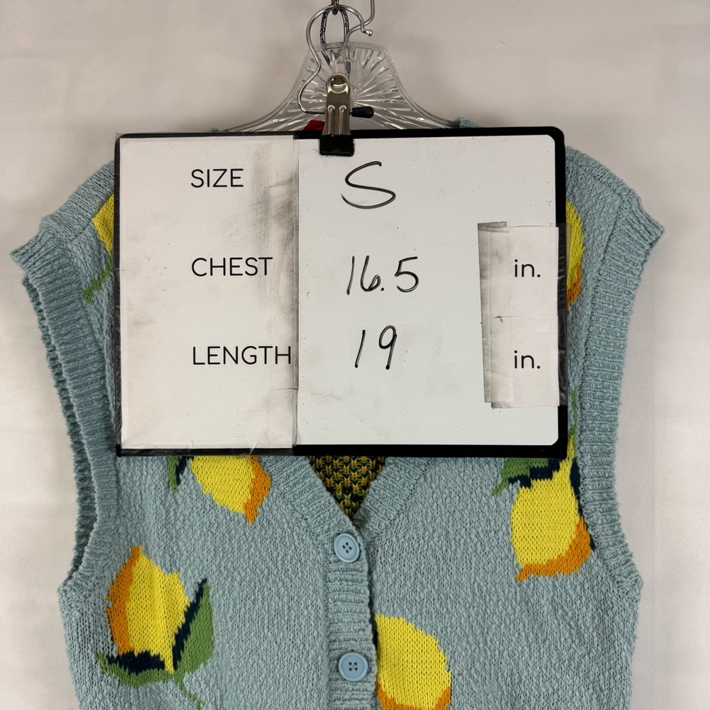 Maeve Anthropologie Lemon Knit Sweater‎ Vest Blue Yellow Sleeveless Size Small - Picture 2 of 11